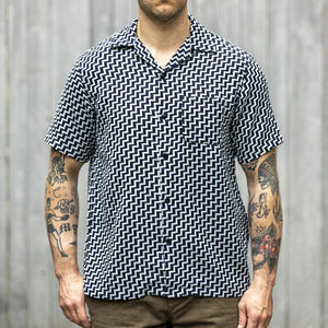 Pure Blue Japan 2232 Saw Jacquard Open Collar Shirt Indigo