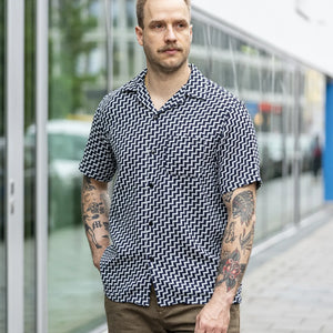 Pure Blue Japan 2232 Saw Jacquard Open Collar Shirt Indigo