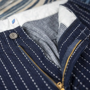 Pure Blue Japan 1180 Stitch Stripe Sashiko Trousers Indigo Regular Straight