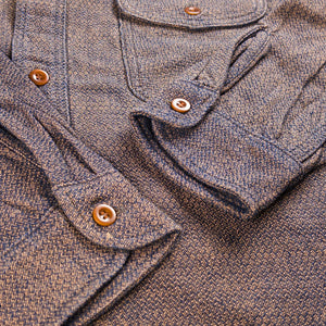Samurai Jeans SSS26 KSK 10oz Kanoko Aimadara Work Shirt Indigo Brown detail cuffs