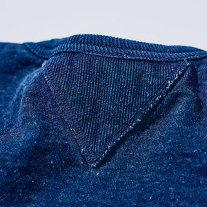 Samurai Jeans 14oz Kakishibu Loopwheeled Sweatshirt Indigo close up triangle collar