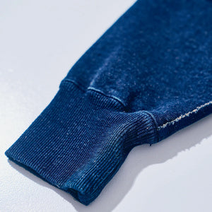 Samurai Jeans 14oz Kakishibu Loopwheeled Sweatshirt Indigo close up cuff