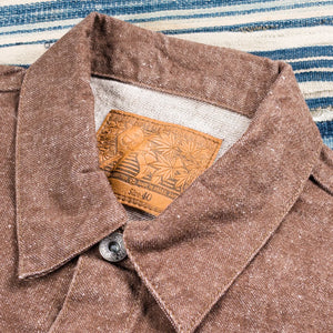 Samurai Jeans S552PX BR 15oz Kanoko Selvedge Type 2 Jacket Brown close up collar