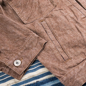 Samurai Jeans S552PX BR 15oz Kanoko Selvedge Type 2 Jacket Brown close up side pocket