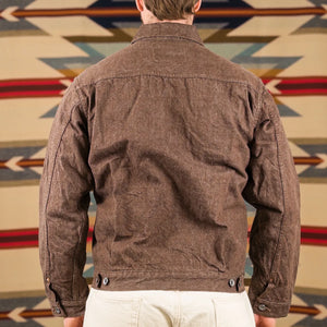 Samurai Jeans S552PX BR 15oz Kanoko Selvedge Type 2 Jacket Brown worn backside