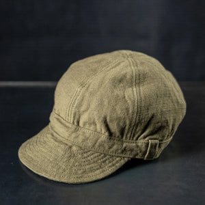 Samurai Jeans 15oz Katana Selvedge Back Satin Work Cap Olive semi profile front