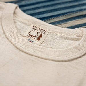 Samurai Jeans 16oz Japanese Cotton Slub Yarn Crew Neck TShirt Natural detail crew neck