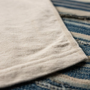 Samurai Jeans 16oz Japanese Cotton Slub Yarn Crew Neck TShirt Natural close up flat seam