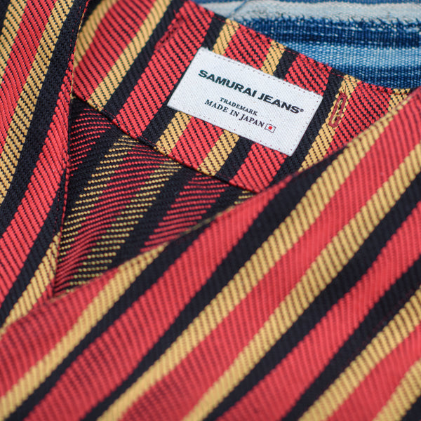 Samurai Jeans 'Drunk Stripe‘ Flannel Haori Jacket - Red