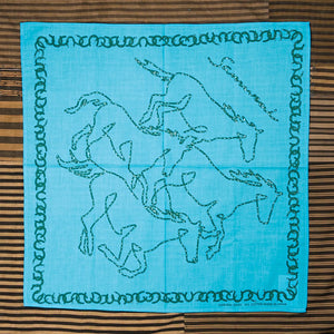 Samurai Jeans Galloping Horses Selvedge Bandana Turquoise