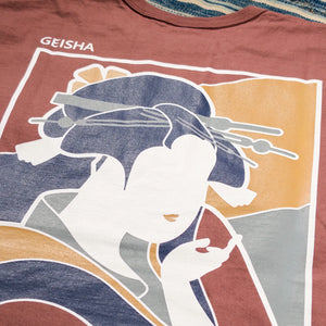 Samurai Jeans Geisha Heavy Loopwheeled TShirt Ankh Red close up print backside