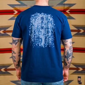 Samurai Jeans Hanaguhashi Sakura 8oz Heavy Loopwheeled TShirt Navy worn backside