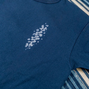 Samurai Jeans Hanaguhashi Sakura 8oz Heavy Loopwheeled TShirt Navy close up front print