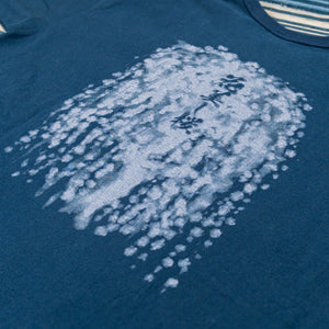 Samurai Jeans Hanaguhashi Sakura 8oz Heavy Loopwheeled TShirt Navy close up back print