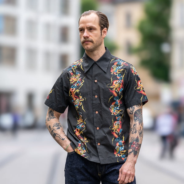 Samurai Jeans ‘Dragon’ Aloha Shirt – Black