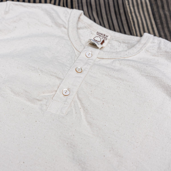 Samurai Jeans 16oz ‘Japanese Cotton’ Slub Yarn Henley – Kinari / Natural Ecru