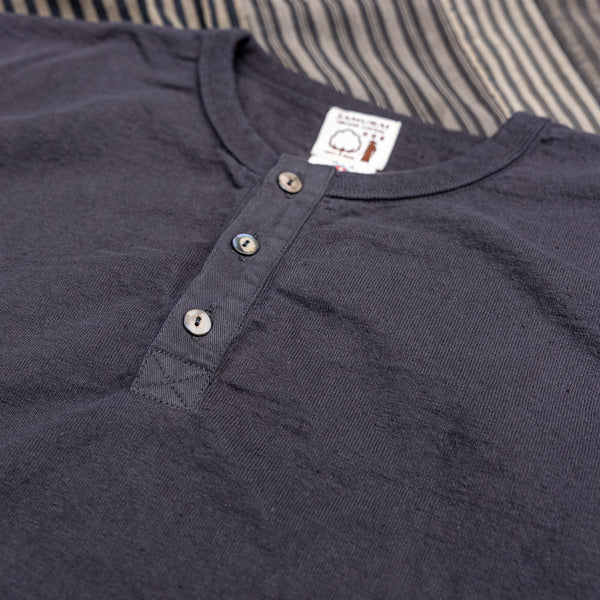 Samurai Jeans 16oz ‘Japanese Cotton’ Slub Yarn Henley – Kuromame / Black Beans Dyed