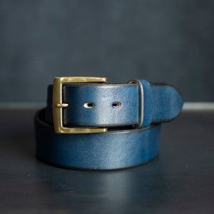 Samurai Jeans Kurozan Leather Belt - Indigo-Dyed / Brass