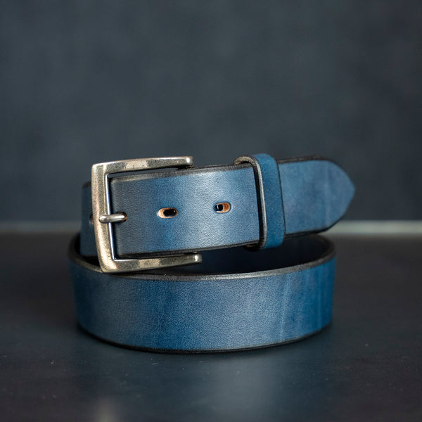 Samurai Jeans Kurozan Leather Belt - Indigo-Dyed / Silver