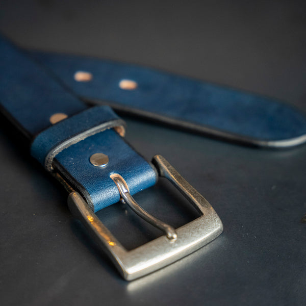 Samurai Jeans Kurozan Leather Belt - Indigo-Dyed / Silver