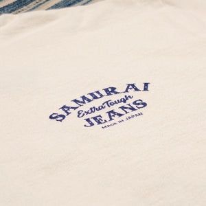 Samurai Jeans Musha Kite 7oz Inlay Loopwheel TShirt Ivory Aged Cotton detail frontprint