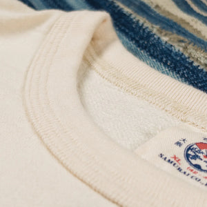 Samurai Jeans Musha Kite 7oz Inlay Loopwheel TShirt Ivory Aged Cotton detail ripped collar