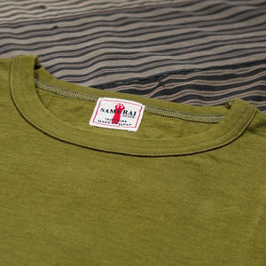 Samurai Renewed Edition Loopwheeled TShirt 2 Pack Olive close up crewneck