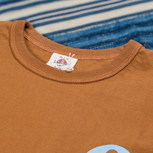 Samurai Jeans Night Owl 8oz Heavyweight Loopwheeled TShirt Brown close up crewneck