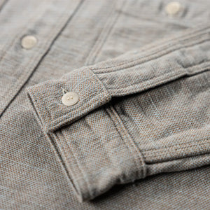 Samurai Jeans Niigata Elemental Flannel Work Shirt Blue Brown close up cuff