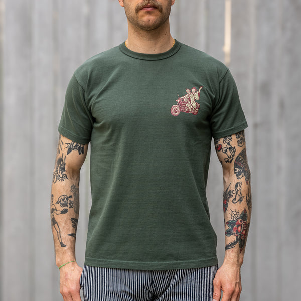 Samurai Club ‘Cho-Nin Ride’ 8,5oz Heavyweight Loopwheeled T-Shirt – Moss Green