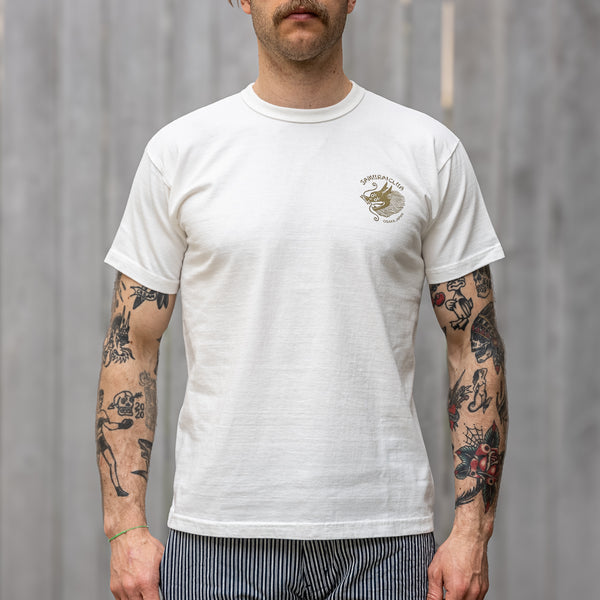 Samurai Jeans ‘Torii & Dragon’ 8,5oz Heavyweight Loopwheeled T-Shirt – White