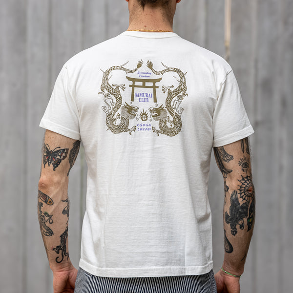 Samurai Jeans ‘Torii & Dragon’ 8,5oz Heavyweight Loopwheeled T-Shirt – White