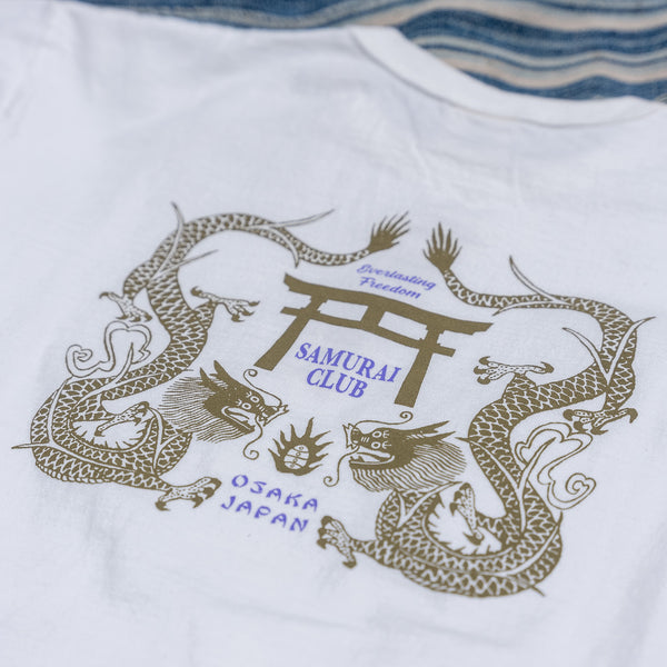 Samurai Jeans ‘Torii & Dragon’ 8,5oz Heavyweight Loopwheeled T-Shirt – White