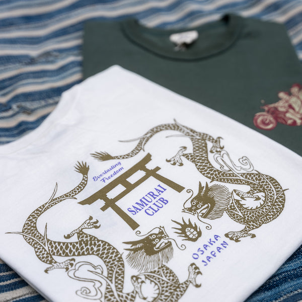 Samurai Jeans ‘Torii & Dragon’ 8,5oz Heavyweight Loopwheeled T-Shirt – White