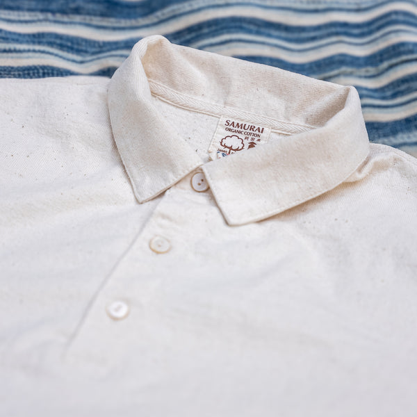 Samurai Jeans 16oz ‘Japanese Cotton’ Slub Yarn Polo Shirt – Kinari / Natural Ecru