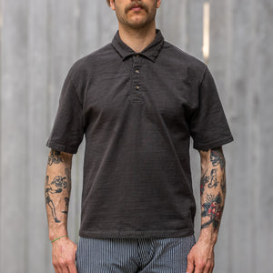 Samurai Jeans 16oz ‘Japanese Cotton’ Slub Yarn Polo Shirt – Kuromame / Black Beans Dyed