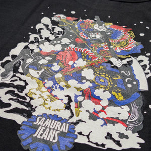 Samurai Jeans Fierce Warrior Heavy Loopwheeled TShirt Black close up print backside