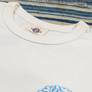 Samurai Jeans Fierce Warrior Heavy Loopwheeled TShirt White close up crewneck