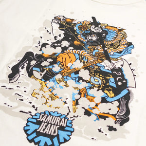 Samurai Jeans Fierce Warrior Heavy Loopwheeled TShirt White close up print backside