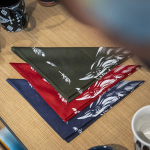 Samurai Jeans Yatagarasu Pattern Bandana Red All 3 Colors Folded