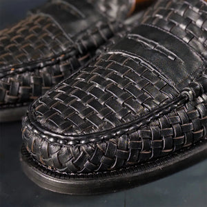 Sebago Otis Woven Penny Loafer Black close up woven toe