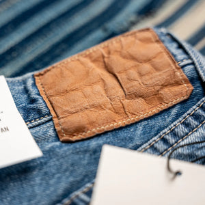 Spellbound 12oz Ultra Soft Selvedge Jeans Light Wash Straight close up paper patch