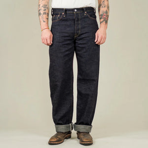 Strike Gold SG5102 15 ounce Slub Selvedge Jeans Loose Straight worn front