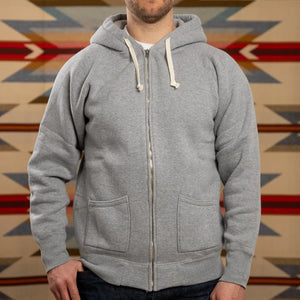 Strike Gold 20oz Loopwheeled Zip Hoodie Heather Gray worn front