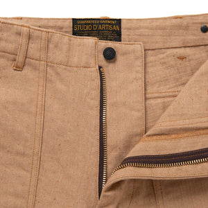 Studio D Artisan 1917 12oz Fox Cotton Baker Pants Natural Brown Regular Straight close up zip fly