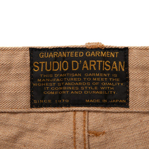 Studio D Artisan 1917 12oz Fox Cotton Baker Pants Natural Brown Regular Straight close up woven label