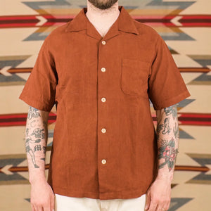 Studio D Artisan 5739 Mud Dyed 13oz Cotton Linen Shirt Brown worn front