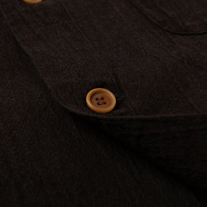 Studio D Artisan 5739 Amami Oshima Mud Dyed 13oz Cotton Linen Shirt Dark Brown detail nut button