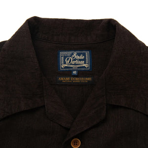 Studio D Artisan 5739 Amami Oshima Mud Dyed 13oz Cotton Linen Shirt Dark Brown detail collar