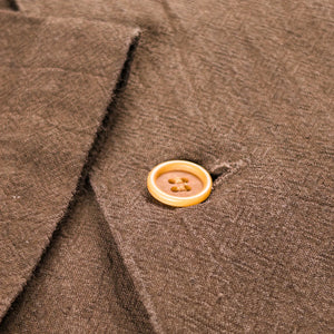 Studio D Artisan 5739 Amami Oshima Mud Dyed 13oz Cotton Linen Shirt Dark Brown close up button